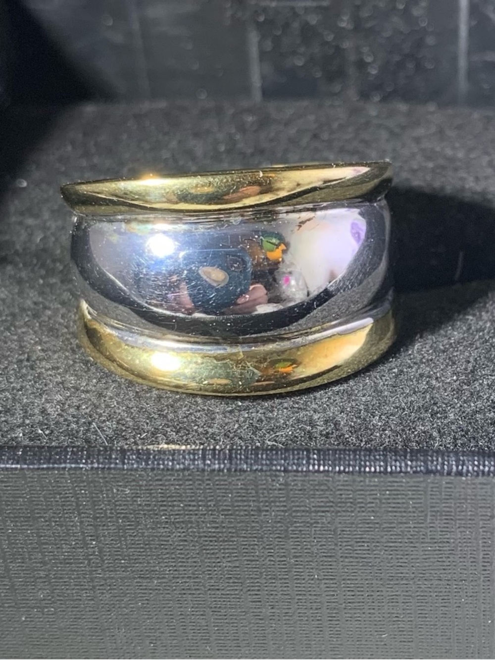 Sterling Silver Cigar Band Unisex Two-Tone Gold and Silver Dome Band Ring -
